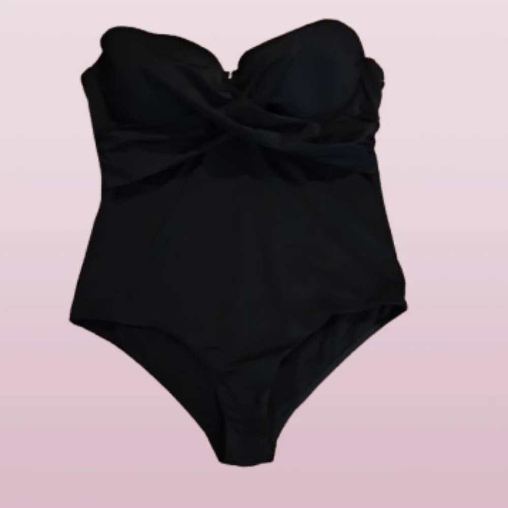 NEW Plus Size 1X Black One-Piece Swimsuit • Criss-Cross Bust • Spring/Summer